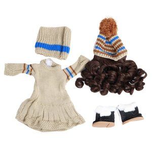 Tan Knit Dress w/Hat Wig attached fits 18in Doll